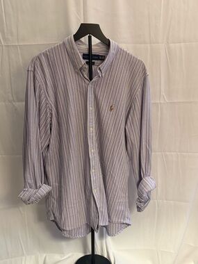 Ralph Lauren Purple and White Stripe Button-Down Shirt